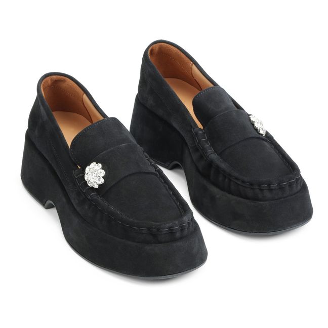 Suede Jewel Loafers Negro