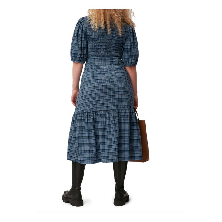 Seersucker Cotton Crepe Checked Dress | Blu- Immagine del prodotto n°4