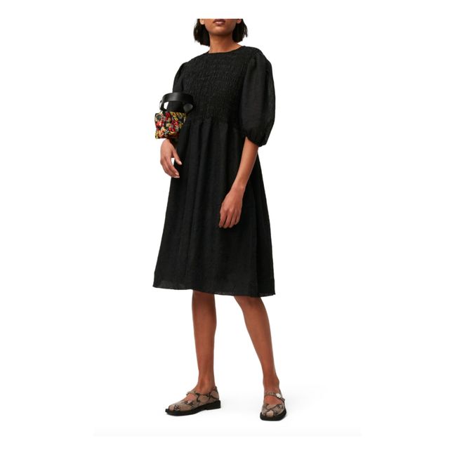 Georgette Smocked Dress | Black