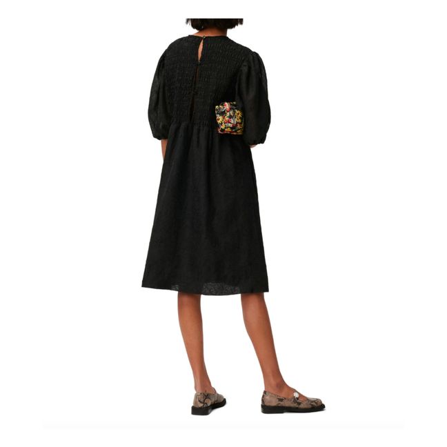 Georgette Smocked Dress Negro