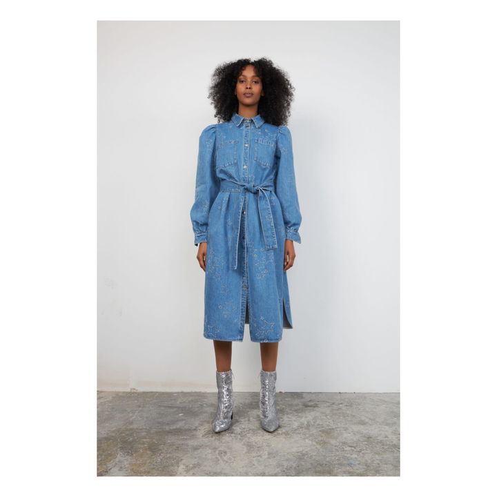 Sarah Lou Star Denim Dress | Blue- Product image n°2