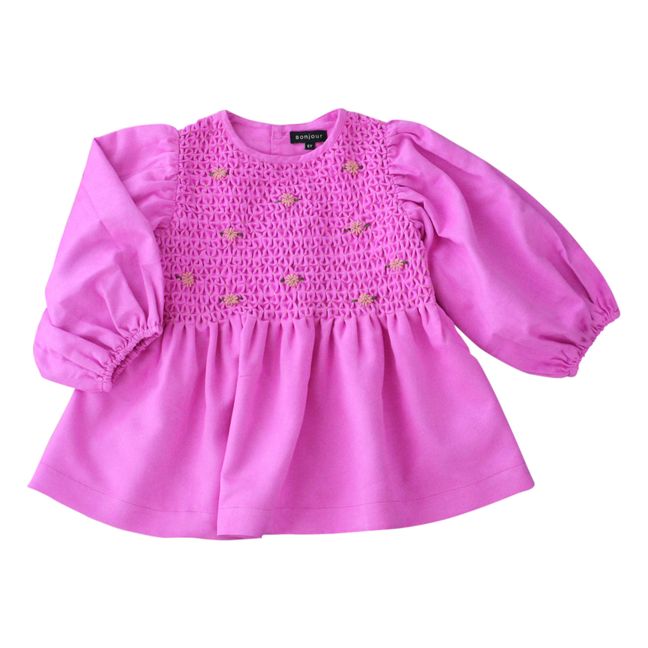Blouse Velours Côtelé Smockée Main | Rose fuschia