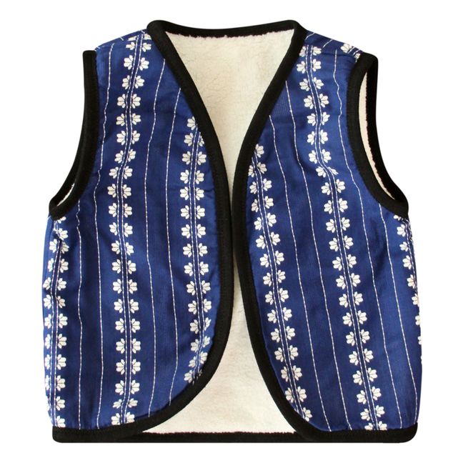 Reversible Jacquard and Faux Fur Vest | Azul Marino