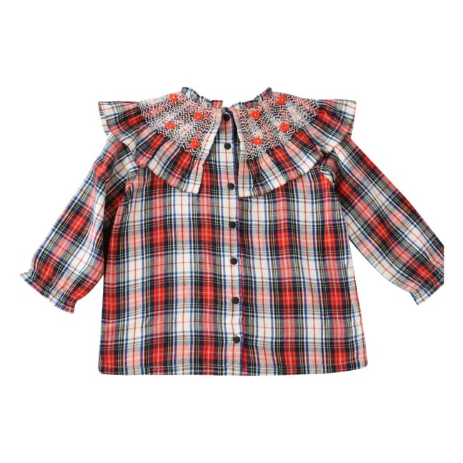 Hand Smocked Checkered Blouse | Red