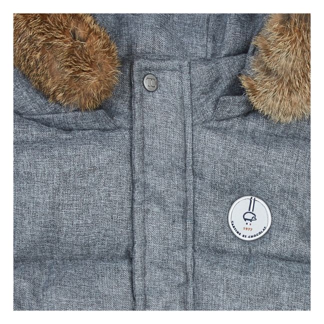 Flannel Hooded Faux Fur Puffer Jacket | Grau Meliert
