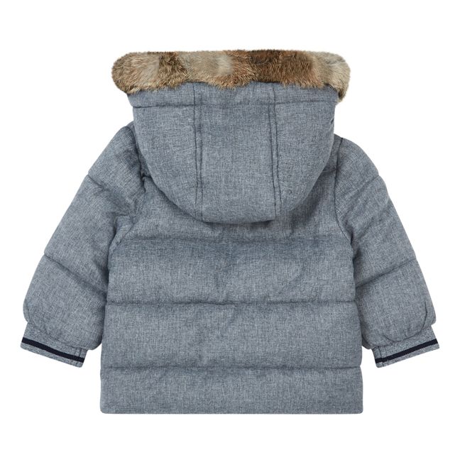 Flannel Hooded Faux Fur Puffer Jacket | Grau Meliert