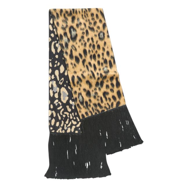Animal Virgin Wool and Alpaca Jacquard Fringe Scarf | Leopard