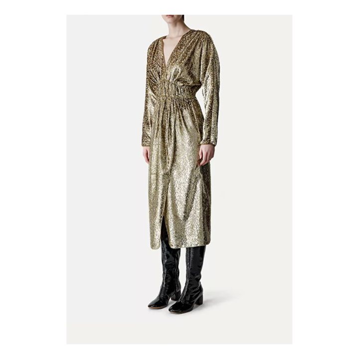 "Encanto" Metallic Velour Dress | Dorato- Immagine del prodotto n°1