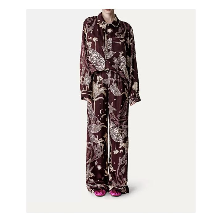 "Mi Alma Selvaja" Silk Satin Pyjama Shirt | Burgunderrot- Produktbild Nr. 2
