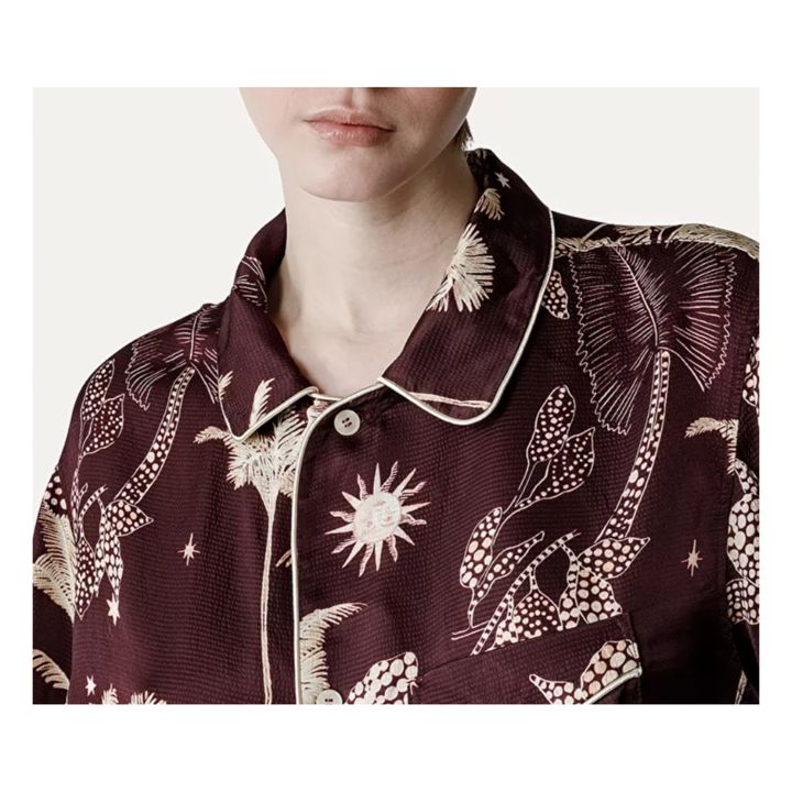 "Mi Alma Selvaja" Silk Satin Pyjama Shirt | Burgunderrot- Produktbild Nr. 4