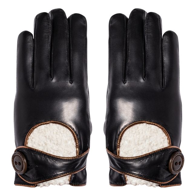 Hollow Lambskin Leather Cashmere-Lined Gloves | Black