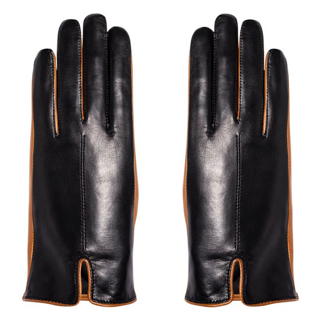 Hollow Lambskin Leather Silk-Lined Gloves | Black