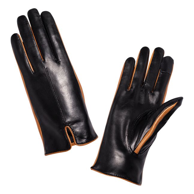 Hollow Lambskin Leather Silk-Lined Gloves | Schwarz