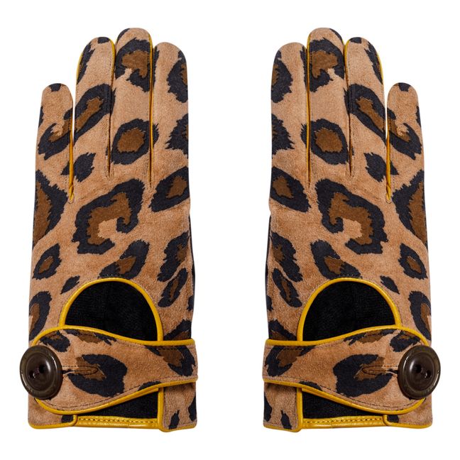 Auto Panth Print Suede Silk-Lined Gloves | Leopardo