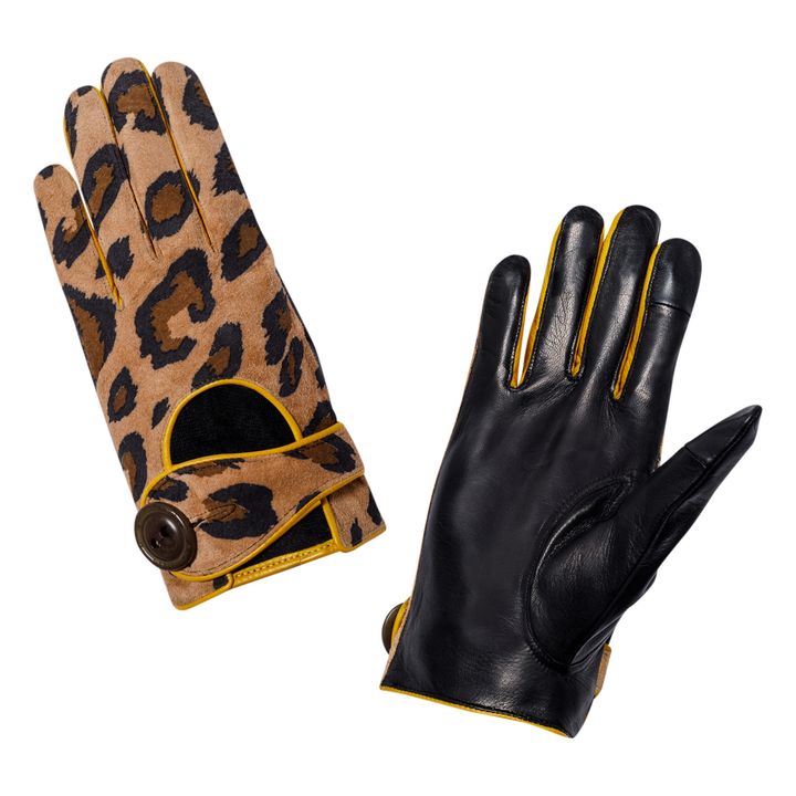 Auto Panth Print Suede Silk-Lined Gloves | Leopard- Product image n°2