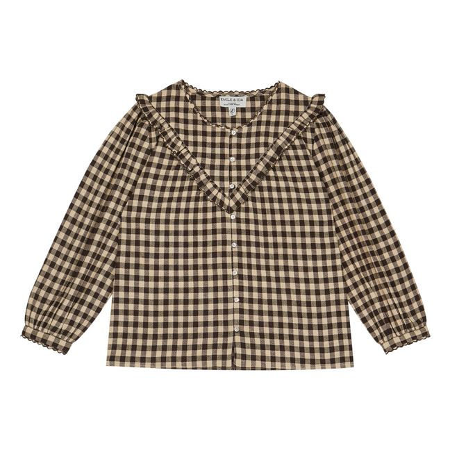 Gingham Frill Blouse - Women’s Collection - Beige