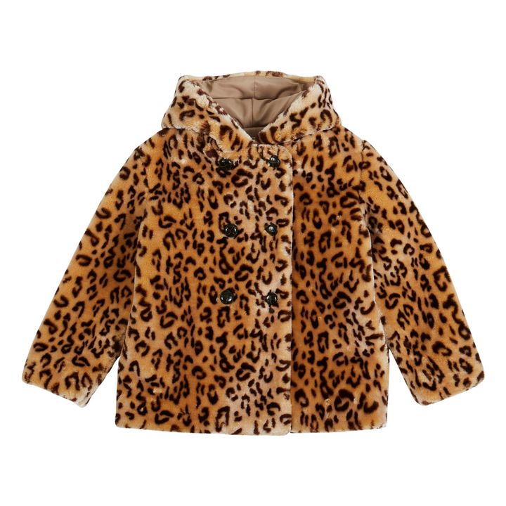 Leopard Print Faux Fur Coat | Caramel- Product image n°0