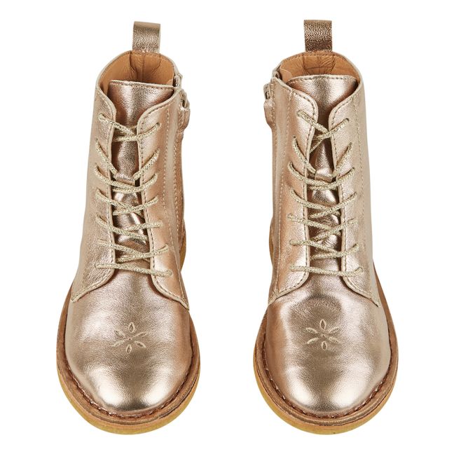 Emi Leather Lace-Up Boots | Gold
