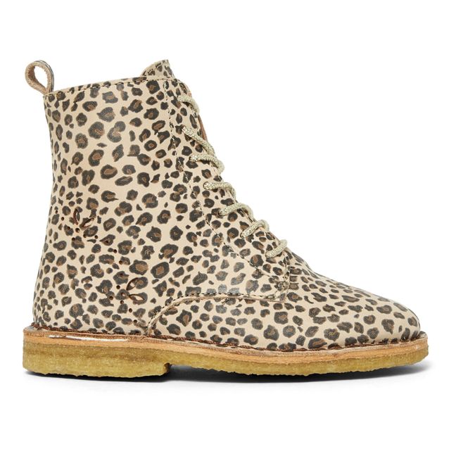 Emi Leopard Print Leather Lace-Up Boots | Camel
