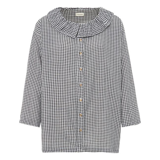 Aronie Gingham Double Cotton Muslin Blouse - Women's Collection  | Cream
