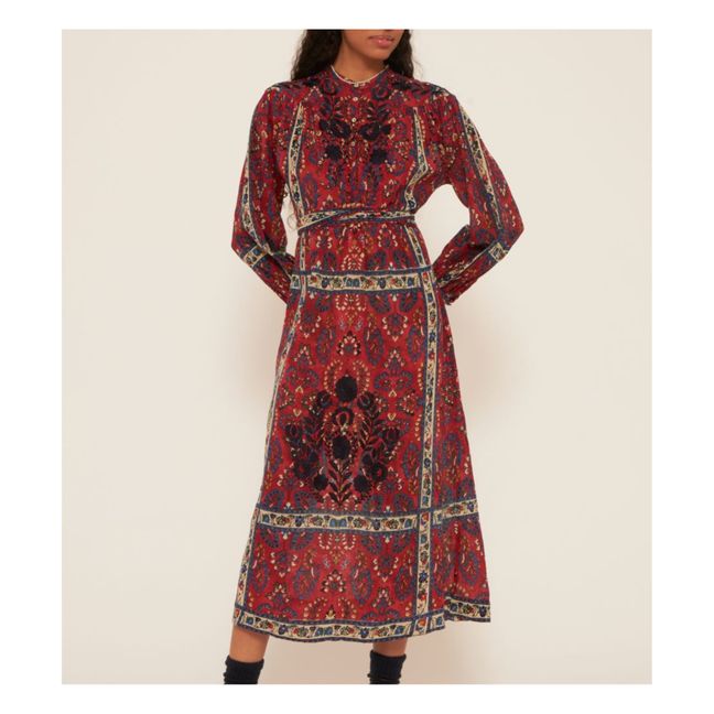 Tamir Embroidered Cotton Crepe Dress | Red