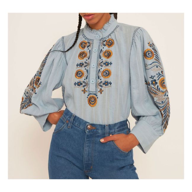 Igor Embroidered Cotton Crepe Blouse | Navy