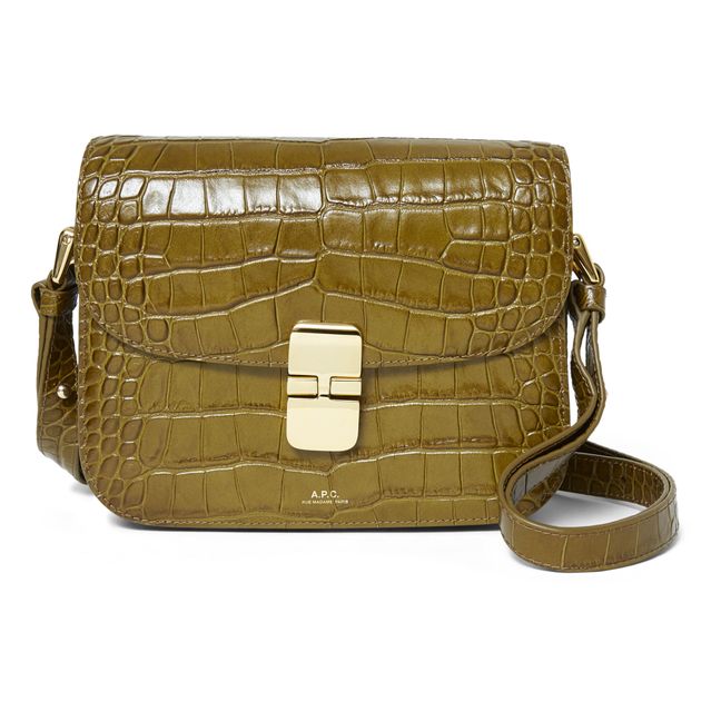 Grace Crocodile Print Leather Bag - Small | Verde oliva