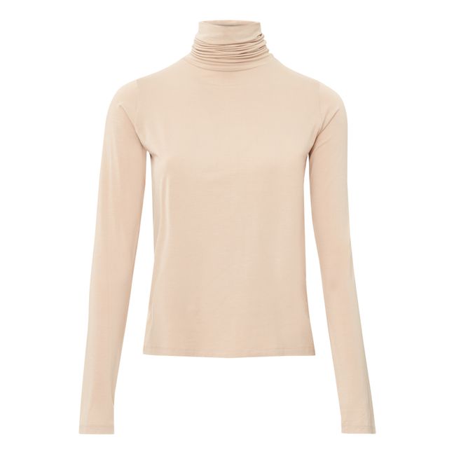 Bamboo Jersey Roll Neck Top | Nude beige