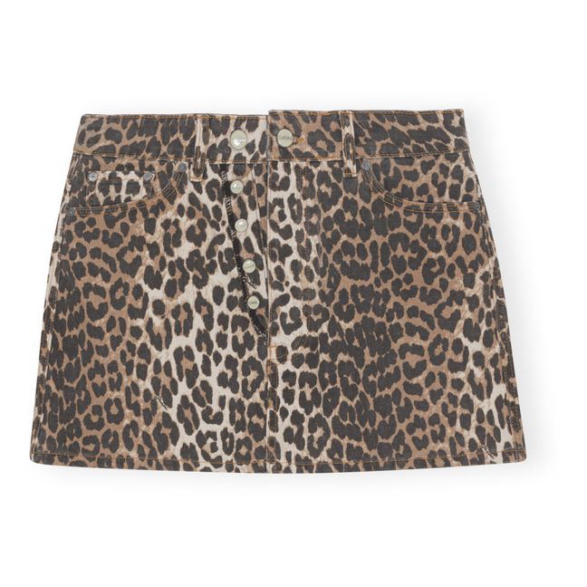 Double Fly Denim Organic Cotton Skirt | Leopard