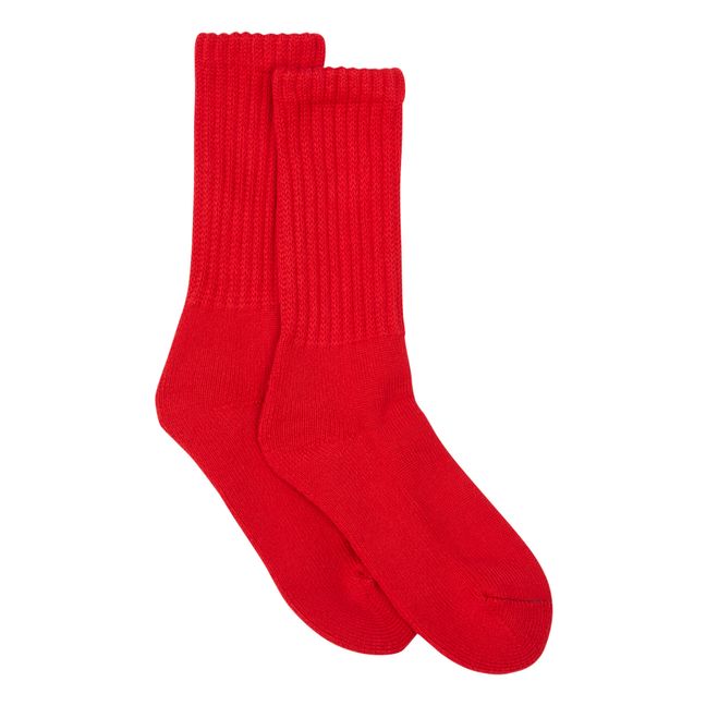 Chaussettes Côtelées Laine et Coton | Rouge