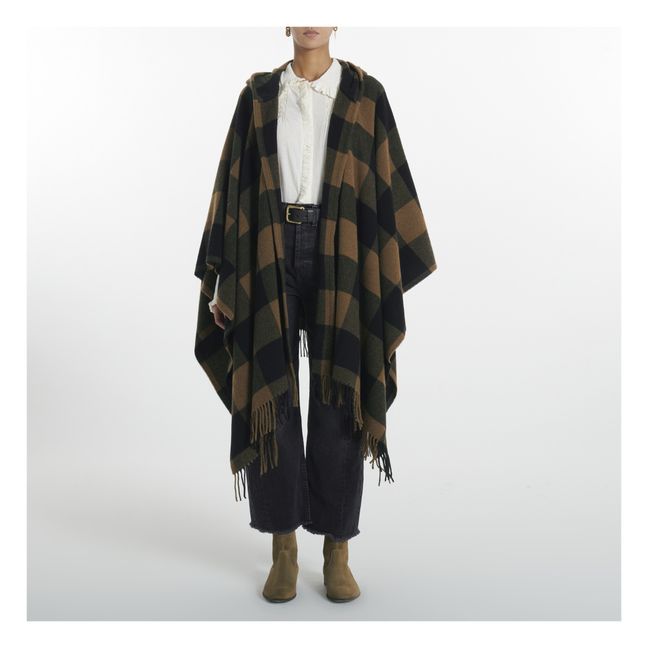 Checked Wool and Cashmere Poncho | Camel