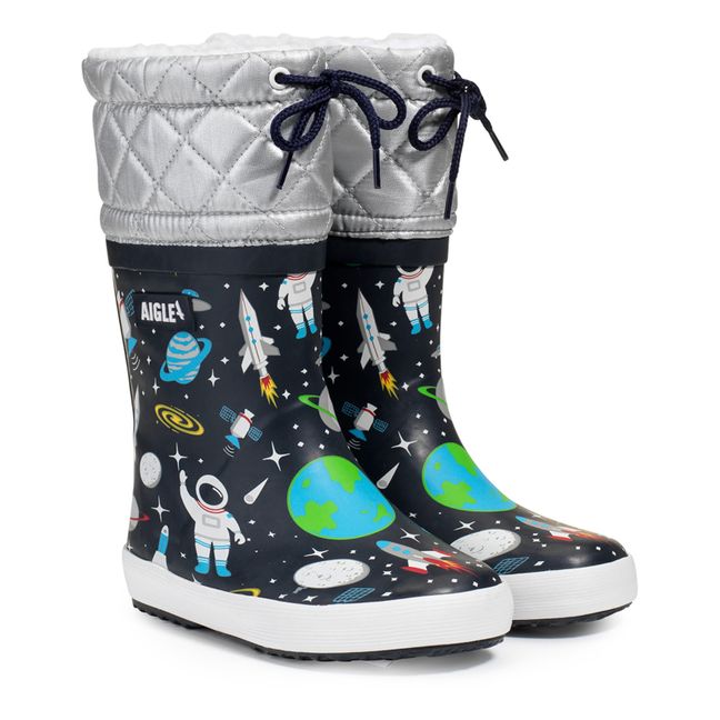 Giboulée Fur-Lined Space Rain Boots | Navy blue