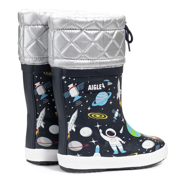 Giboulée Fur-Lined Space Rain Boots | Blu marino