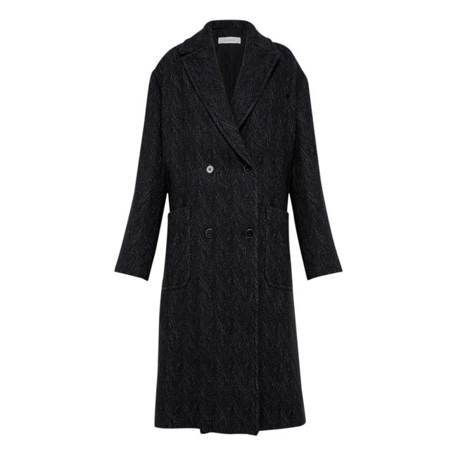 Oversize Herringbone Woollen Coat | Charcoal