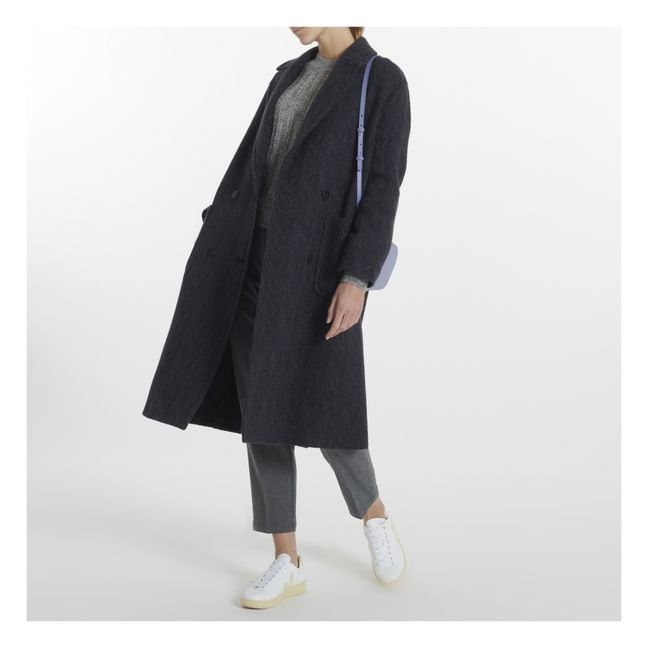 Oversize Herringbone Woollen Coat | Gris Carbón