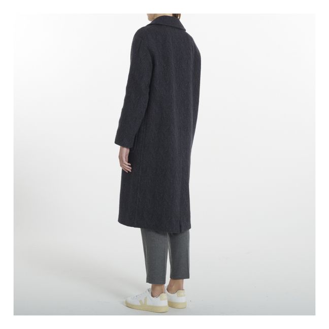 Oversize Herringbone Woollen Coat | Gris Carbón