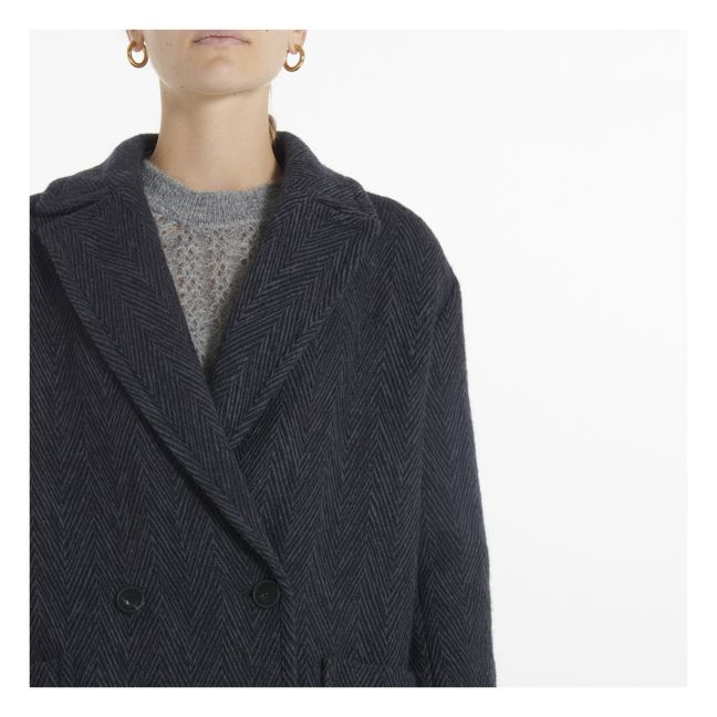 Oversize Herringbone Woollen Coat | Kohlegrau