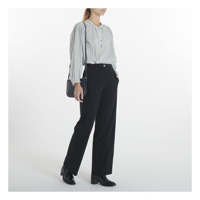 Wool and Cotton Straight-Leg Trousers | Nero