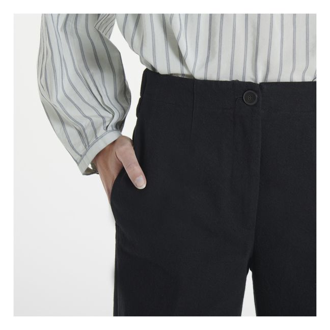 Wool and Cotton Straight-Leg Trousers | Schwarz