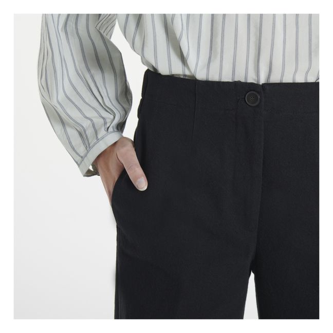Pantalon Droit Coton Laine | Noir