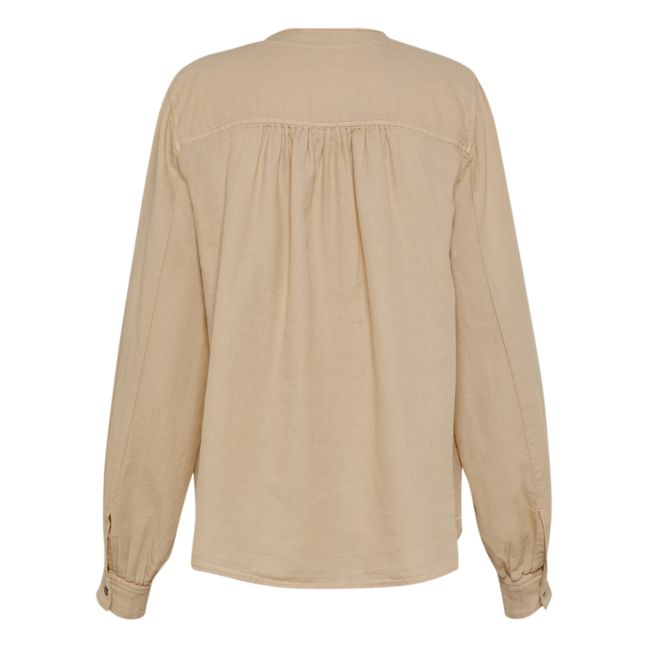 Cotton and Wool Button-Up Blouse | Nude Beige