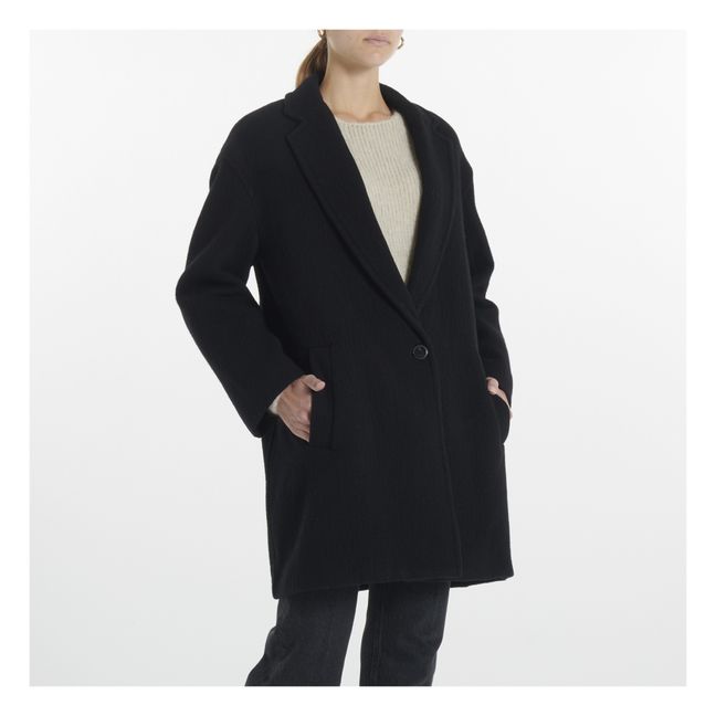 Textured Woollen Oversize Coat | Nero
