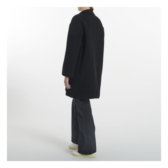 Textured Woollen Oversize Coat | Black
