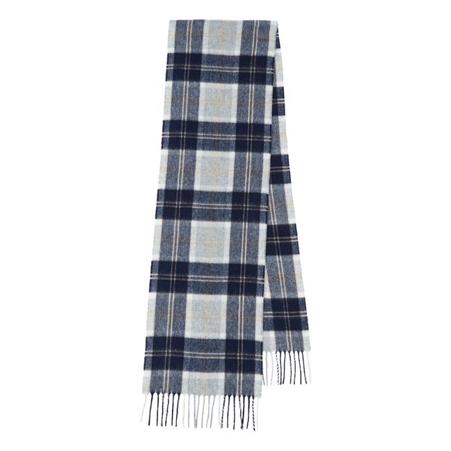 Moon Checked Lambswool Scarf | Navy blue