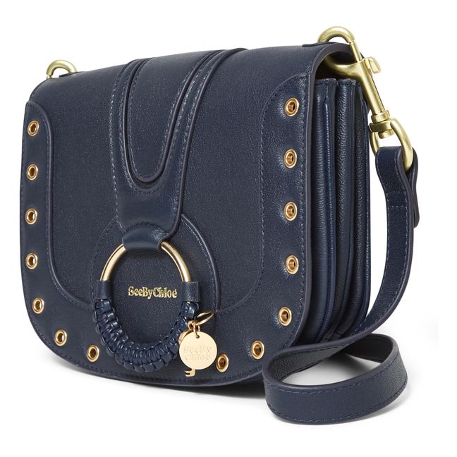 Hana Leather Eyelet Detail Bag | Blu marino