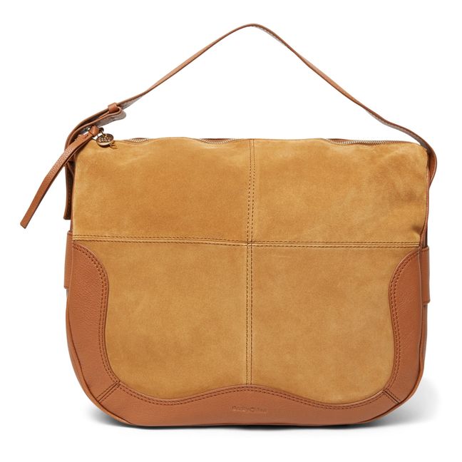 Hana Dual-Material Shoulder Bag | Caramel