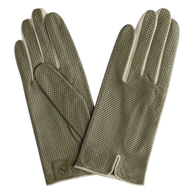 Statement Perforated Leather Gloves | Verde Kaki