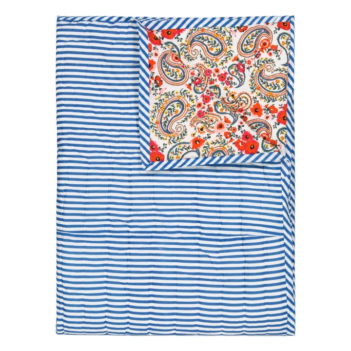 Plaid quilté réversible Kashmir sarong | Bleu- Image produit n°0