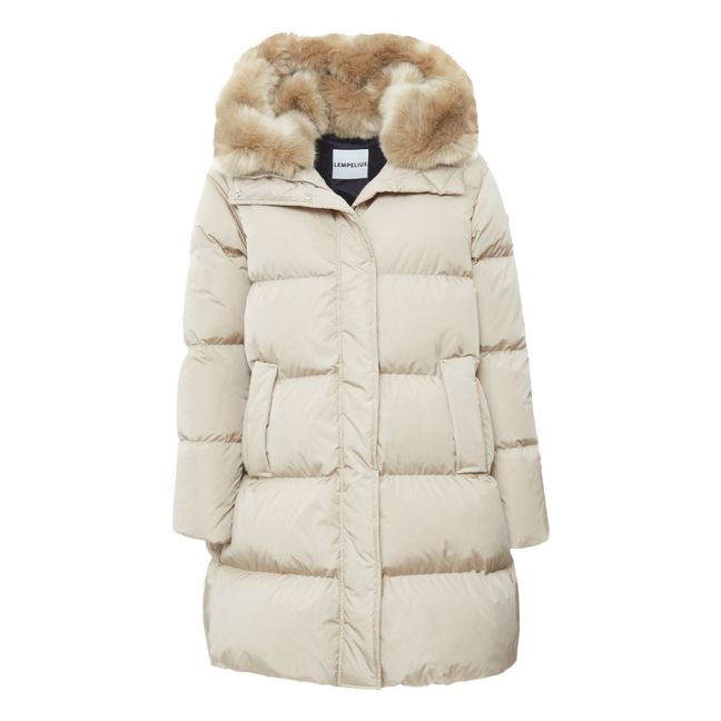 Faux Fur Hooded Down Jacket | Sand