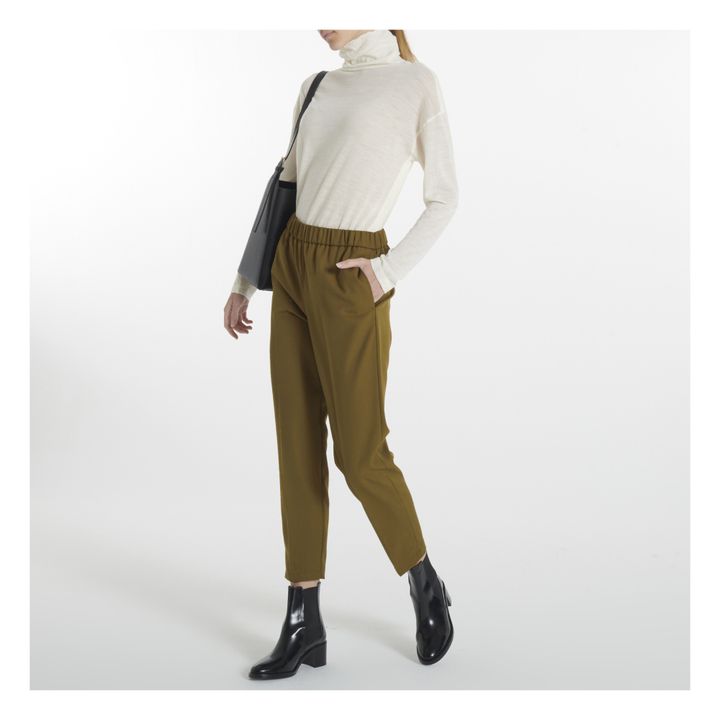 Woollen Elasticated Flowy Trousers | Marrone- Immagine del prodotto n°2